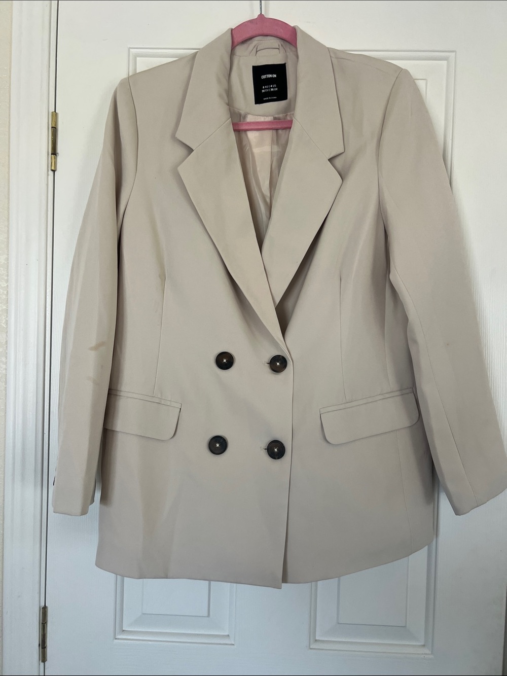 Cotton On Double-Breasted Blazer in Light Beige